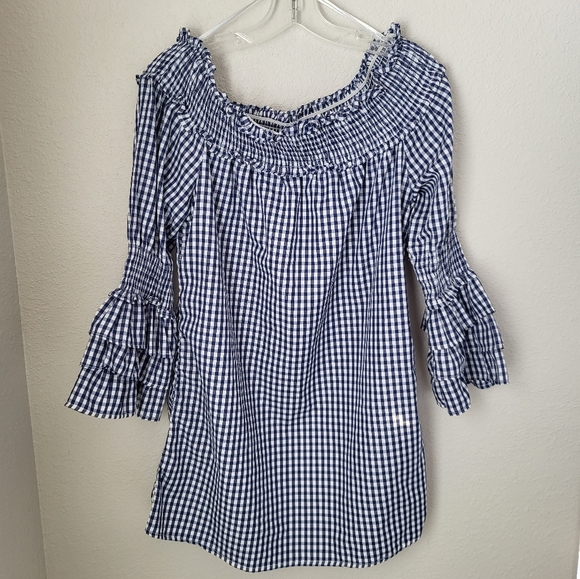 Style House Dresses & Skirts - Blue Gingham "Off Shoulder or Not" Dress or Oversize Top Size XL by Style House
